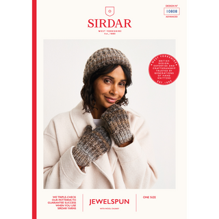 S10808 Marbled Hat & Mittens in Sirdar Jewelspun with Wool Chunky