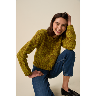 S10946 Twist V-Neck Sweater Knitting Pattern in Hayfield Bonus Marl Chunky