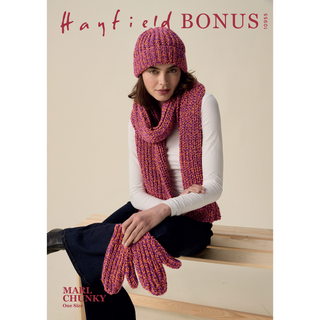 S10955 Together Hat, Scarf & Mittens Knitting Pattern in Hayfield Bonus Marl Chunky
