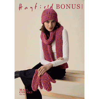 S10955 Together Hat, Scarf & Mittens Knitting Pattern in Hayfield Bonus Marl Chunky