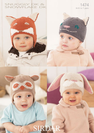 S1474 Four novelty Hat designs for Little Ones in Sirdar Snuggly DK and Snowflake DK