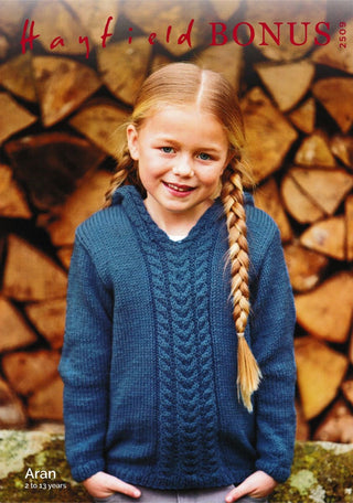 S2509 Girl's Hooded Cable Sweater in Hayfield Bonus Aran