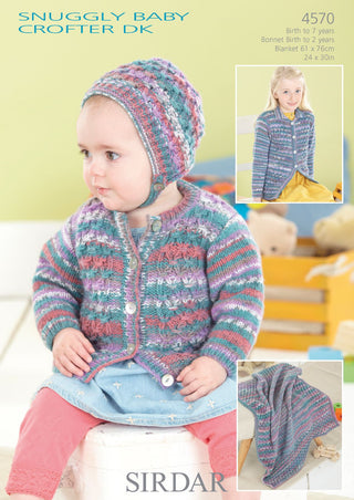 S4570 Blanket, Hat and Cardigan for Little Ones in Sirdar Snuggly Baby Crofter DK