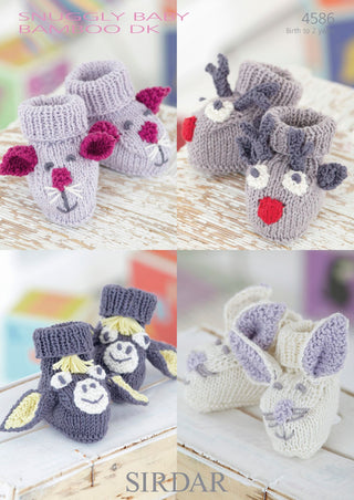 S4586 Four Bootie Designs for Babies in Sirdar Snuggly Baby Bamboo DK