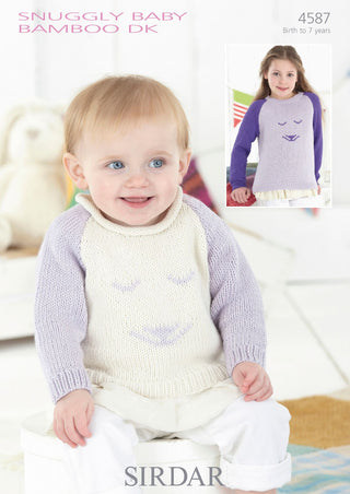 S4587 Sweaters for Little Ones in Sirdar Snuggly Baby Bamboo DK