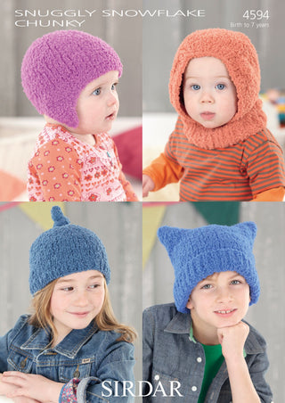 S4594 Four Hat Designs for Little Ones in Sirdar Snuggly Snowflake Chunky