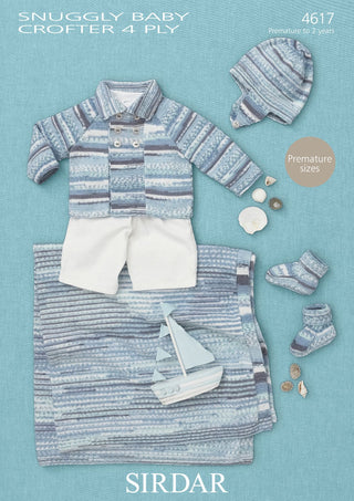 S4617 Jacket, Hat, Booties and Blanket for Babies in Sirdar Baby Crofter 4ply