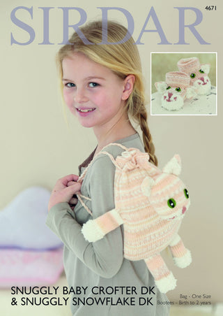 S4671 Cat Bag and Booties for Little Ones in Sirdar Snuggly Baby Crofter DK and Snowflake DK