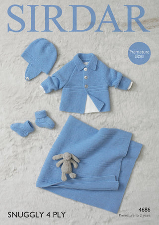 S4686 Blanket, Bootees, Helmet and Jacket for Little Ones in Sirdar Snuggly 4 Ply