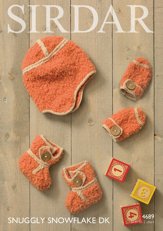 S4689 Bootees, Mittens and Helmet in Sirdar Snuggly DK and Sirdar Snuggly Snowflake DK