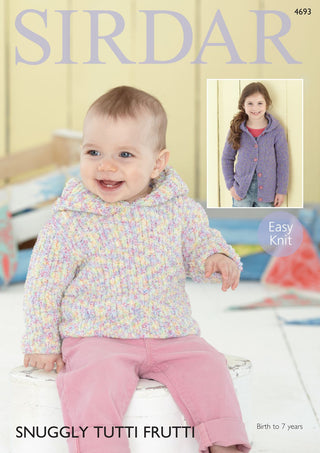 S4693 Cardigan and Hooded Sweater in Sirdar Snuggly Tutti Frutti