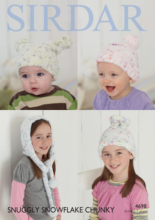 S4698 Hood, Pull on gateRed hat and Pull on hat for Little Ones in Sirdar Snuggly Snowflake Chunky
