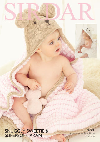 S4701 Hooded Blanket for Little Ones in Sirdar Supersoft Aran and Sirdar Snuggly Sweetie