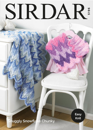 S5196 Baby Girl's Poncho & Blanket in Sirdar Snuggly Snowflake Chunky