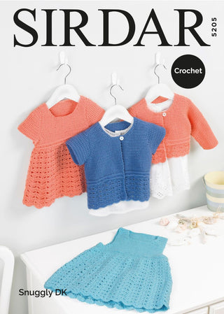 S5205 Girl's Crochet Pinafore, Dress & Cardigans in Sirdar Snuggly DK