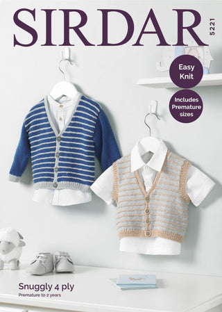 S5221 Boy's V Neck Cardigan & Waistcoat in Sirdar Snuggly 4Ply