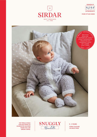 S5259 Baby's Hooded Onesie & Booties in Sirdar Snuggly Bouclette