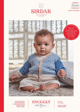 S5264 Boy's Three Colour Round & V-Neck Cardigan in Sirdar Snuggly 100% Merino 4Ply