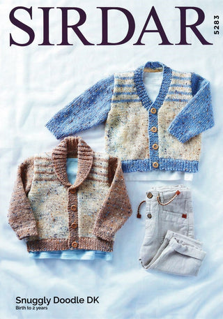 S5283 Children's Shawl Collar Cardigan and V Neck Cardigan in Sirdar Snuggly Doodle DK