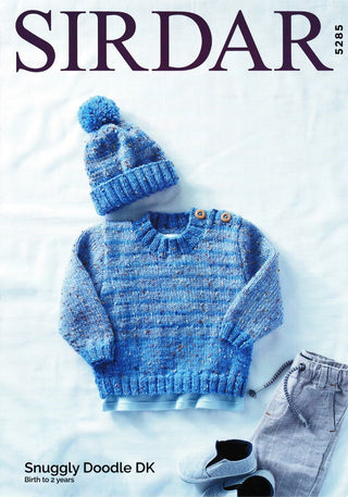 S5285 Children's Round Neck Sweater with Matching Hat in Sirdar Snuggly Doodle DK