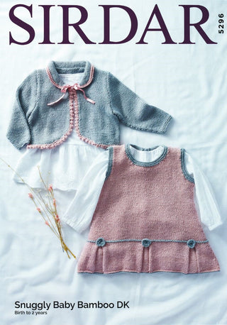 S5296 Girl's Pleated Dress and Cardigan in Sirdar Snuggly Baby Bamboo DK