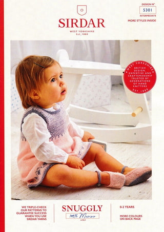 S5301 Pinafore Dress and Booties in Sirdar Snuggly 100% Merino 4ply