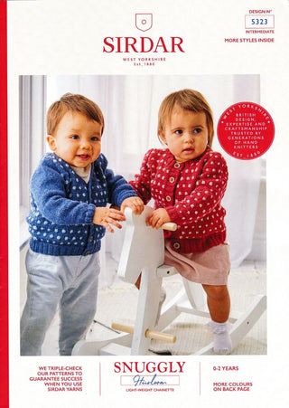 S5323 V Neck and Round Neck Baby Cardigans in Sirdar Snuggly Heirloom
