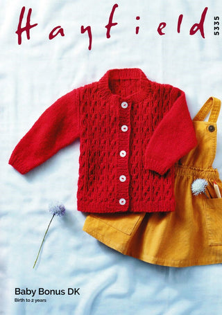 S5335 Baby's Round Neck Cable Cardigan in Hayfield Baby Bonus DK