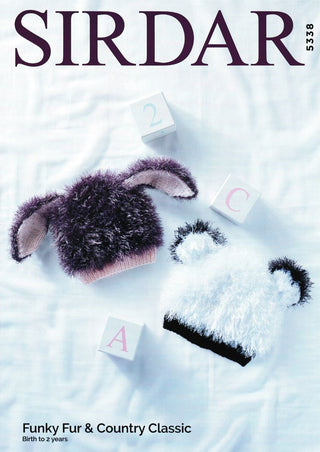 S5338 Baby's Bunny & Panda Hat in Sirdar Funky Fur and Country Classic DK
