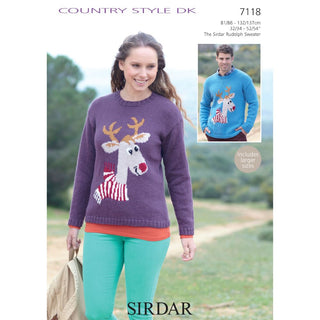 S7118 Reindeer Sweater for Men and Women in Sirdar Country Style DK