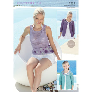 S7238 Crochet Top, Jacket for Women and Girls in Sirdar Cotton DK