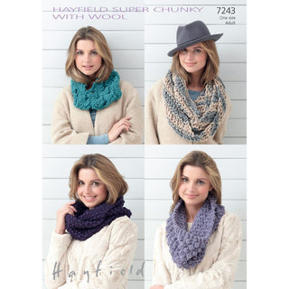 S7243 Snoods for Women in Hayfield Super Chunky with Wool
