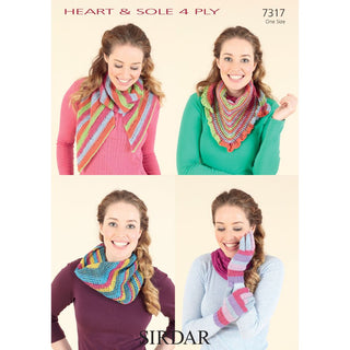 S7317 Gloves, Scarfs, Neckerchief and Snood in Sirdar Heart & Sole 4 Ply