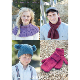 S7398 Mittens,Hat,Scarf and Snood for Men, Women and Children in Sirdar Harrap Tweed