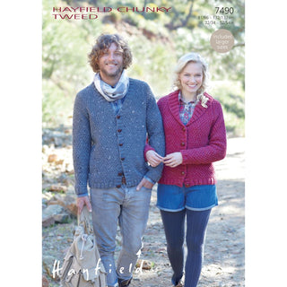S7490 Cardigans for Men and Women in Hayfield Chunky Tweed