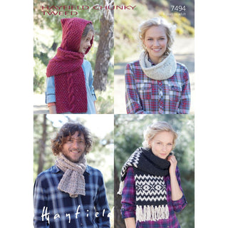 S7494 Scarfs and Snoods for Men, Women and Children in Hayfield Chunky Tweed