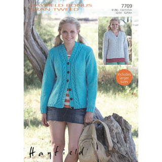 S7709 Cardigan and Sweater for Women in Hayfield Bonus Aran Tweed