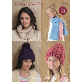 S7725 Hat, Scarf and Snood for Women and Girls in Hayfield Bonus Super Chunky