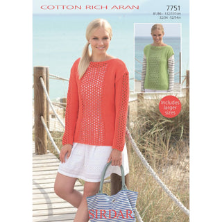 S7751 Sweater and Top for Women in Sirdar Cotton Rich Aran