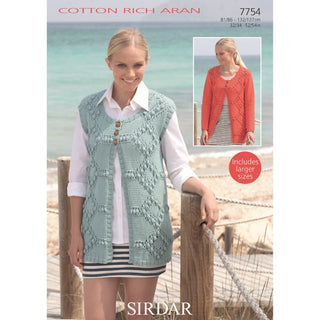 S7754 Jacket and Waistcoat for Women in Sirdar Cotton Rich Aran