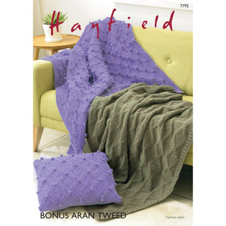 S7792 Blankets an Cushion Covers in Hayfield Bonus Aran Tweed