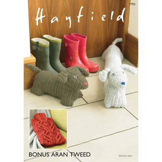 S7793 Hot Water Bottle Cover, Door Stop and Draught Excluder in Hayfield Bonus Aran Tweed