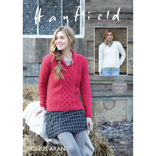 S7801 Sweaters for Women in Hayfield Bonus Aran with Wool