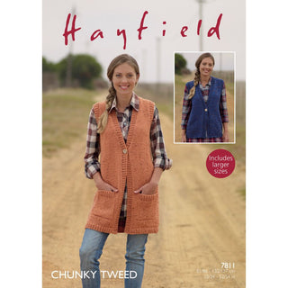 S7811 Waistcoat for Women in Hayfield Chunky Tweed