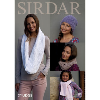 S7868 Hat, Snoods and Scarf for Women and Girls in Sirdar Smudge