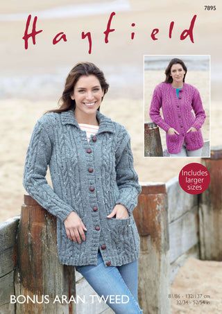 S7895 Cardigan for women in Hayfield Aran Tweed