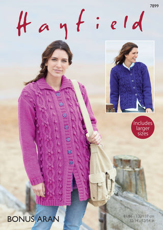 S7899 Cardigan for Women in Hayfield Bonus Aran