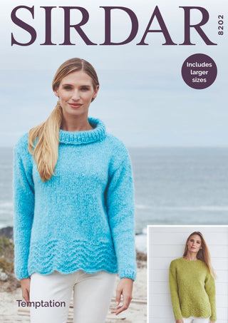 S8202 Round & Cowl Neck Sweaters in Sirdar Temptation