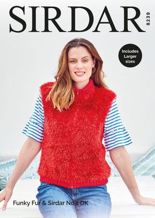 S8239 Woman's Zipped Gilet in Sirdar Funky Fur & Sirdar No.1 DK
