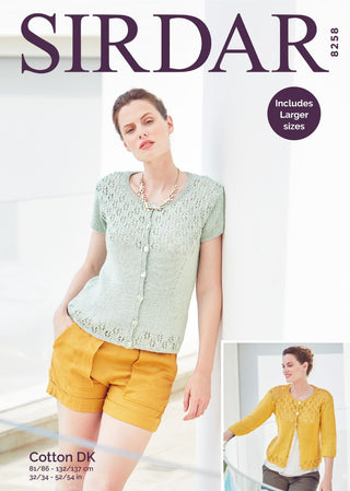 S8258 Short & 3/4 Sleeved Cardigans in Sirdar Cotton DK